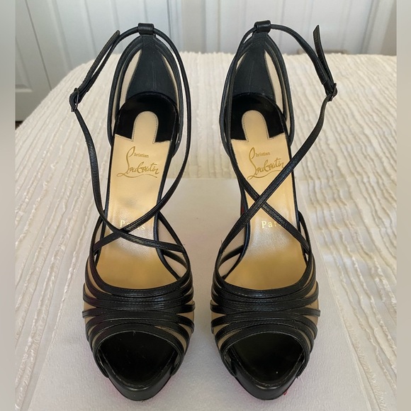 Christian Louboutin Black Filamenta 120 Open Toe Heels Size 38.5 - Picture 7 of 17